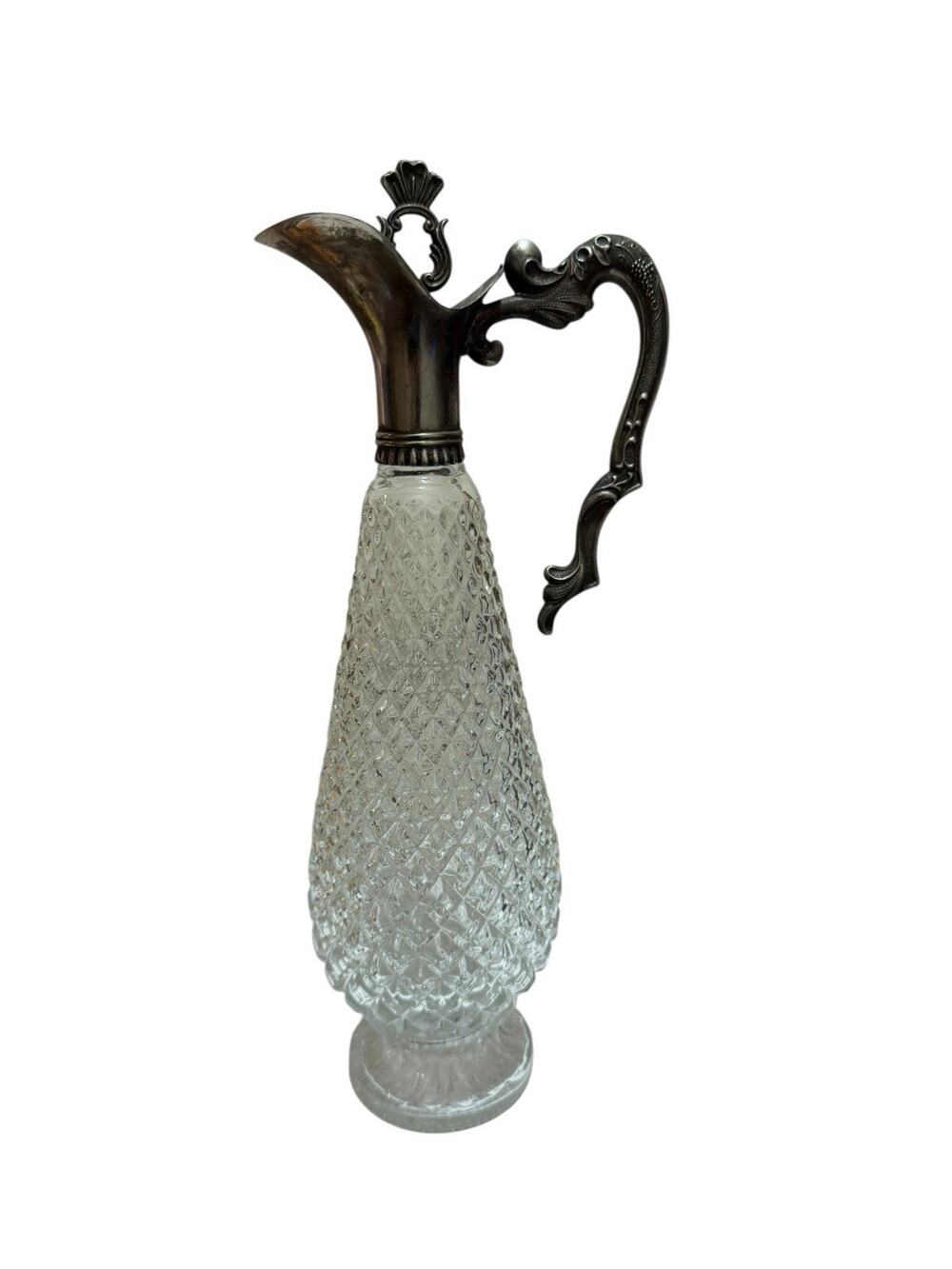MCM 1960s Leonard of Italy Crystal Silver Plate Liqueur Decanter Italy